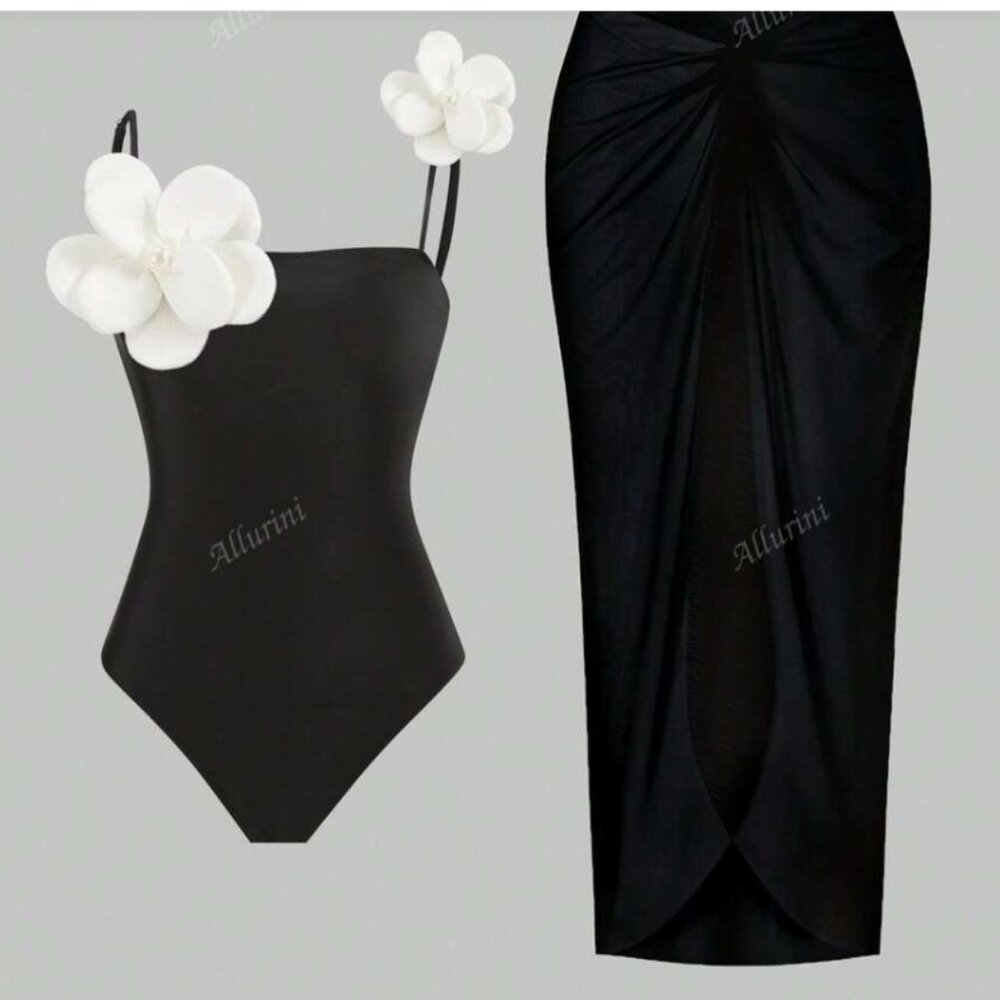 Women's Decoration Three-Dimensional Flower One-Piece Swimsuit NEW sz Large